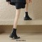 Round Toe Chunky Heels Horse Hair Side Zipper Ankle High Boots - Black