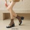 Round Toe Chunky Heels Horse Hair Side Zipper Ankle High Boots - Leopard