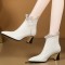 Pointed Toe Kitten Heels Ankle High Elegant Net Decorated Vintage Crocodile Pattern Booties - Beige