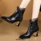 Pointed Toe Kitten Heels Ankle High Elegant Net Decorated Vintage Crocodile Pattern Booties - Black