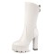 Round Toe Chunky Heels Platforms Kne High Side Zipper Mid Calf Boots - White