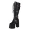 Round Toe Chunky Heels Ultra Platforms Metal Star Buckle Straps Punk Gothic Emo Boots - Black Faux Leather
