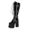 Round Toe Chunky Heels Ultra Platforms Metal Star Buckle Straps Punk Gothic Emo Boots - Black
