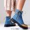 Round Toe Side Decorated Lace Up Ankle Highs Zipper Autumn Spring Boots - Blue Denim