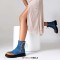 Round Toe Side Decorated Lace Up Ankle Highs Zipper Autumn Spring Boots - Blue Denim