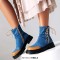Round Toe Side Decorated Lace Up Ankle Highs Zipper Autumn Spring Boots - Blue Denim