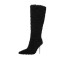 Pointed Toe Crystal Stiletto Heels Knee Highs Warm Fluffy Curly Booties with Side Zipper - Black Faux Wool