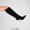 Pointed Toe Crystal Stiletto Heels Knee Highs Warm Fluffy Curly Booties with Side Zipper - Black Faux Wool