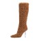 Pointed Toe Crystal Stiletto Heels Knee Highs Warm Fluffy Curly Booties with Side Zipper - Brown Faux Wool