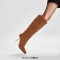Pointed Toe Crystal Stiletto Heels Knee Highs Warm Fluffy Curly Booties with Side Zipper - Brown Faux Wool