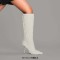 Pointed Toe Crystal Stiletto Heels Knee Highs Warm Fluffy Curly Booties with Side Zipper - White Faux Wool