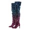Pointed Toe Stiletto Heels Gradient Multicolor Sequins Glittery Over The Knee Boots - Blue Pink