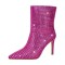 Pointed Toe Stiletto Heels Rhinestones Ankle Highs Boots - Fuchsia