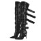 Pointed Toe Stiletto Heels Belt Buckle Straps Over The Knees Punk Boots - Black Faux Leather