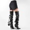 Pointed Toe Stiletto Heels Belt Buckle Straps Over The Knees Punk Boots - Black Faux Leather
