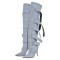 Pointed Toe Stiletto Heels Belt Buckle Straps Over The Knees Punk Boots - Light Blue