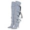 Pointed Toe Stiletto Heels Belt Buckle Straps Over The Knees Punk Boots - Light Blue Denim