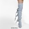 Pointed Toe Stiletto Heels Belt Buckle Straps Over The Knees Punk Boots - Light Blue Denim