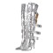 Pointed Toe Stiletto Heels Belt Buckle Straps Over The Knees Punk Boots - Silver Faux Leather