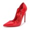 Pointed Toe Stiletto Heels Patent Shallow V Cut Pumps - Red