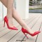 Pointed Toe Stiletto Heels Patent Shallow V Cut Pumps - Red