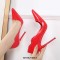 Pointed Toe Stiletto Heels Patent Shallow V Cut Pumps - Red