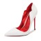 Pointed Toe Stiletto Heels Patent Shallow V Cut Pumps - White