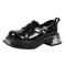 Round Toe Gothic Punk Style Pull On Low Platforms Chunky Heels Steampunk Loafers - Black