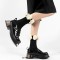 Round Toe Gothic Punk Style Pull On Low Platforms Chunky Heels Steampunk Loafers - Black