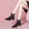 Pointed Toe Strange Style Kitten Heels Heart Shaped Crystal Decorated Side Zipper Ankle High Boots - Black