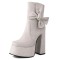 Round Toe Chunky Heels Ankle High Platforms Tie Decorated Zipper Booties - Gray