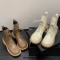 Round Toe Side Zipper Ankle High Side Zipper Winter Wedges Boots - Apricot