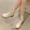 Round Toe Side Zipper Ankle High Side Zipper Winter Wedges Boots - Beige