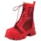 Round Toe Chunky Low Heels Ankle Highs Transparent Mesh Summer Spring Boots - Red