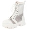 Round Toe Chunky Low Heels Ankle Highs Transparent Mesh Summer Spring Boots - White