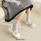 Round Toe Chunky Low Heels Ankle Highs Transparent Mesh Summer Spring Boots - White