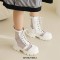 Round Toe Chunky Low Heels Ankle Highs Transparent Mesh Summer Spring Boots - White