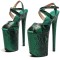 Peep Toe Stiletto Heels Snake Print Ankle Cross Straps Platforms Sandals  - Green Faux Leather
