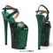 Peep Toe Stiletto Heels Snake Print Ankle Cross Straps Platforms Sandals  - Green Faux Leather