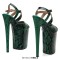 Peep Toe Stiletto Heels Snake Print Ankle Cross Straps Platforms Sandals  - Green Faux Leather