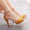 Peep Toe Ankle Buckle Straps Rhinestones Decorated Stilettos Sandals - Gold Faux Leather