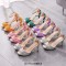 Peep Toe Ankle Buckle Straps Rhinestones Decorated Stilettos Sandals - Purple Faux Leather
