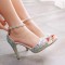 Peep Toe Ankle Buckle Straps Rhinestones Decorated Stilettos Sandals - Multicolor Faux Leather