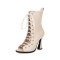Peep Toe Lace Up Ankle Highs Jazz Dance Party Chunky Heels Boots Sandals - Beige