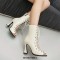 Peep Toe Lace Up Ankle Highs Jazz Dance Party Chunky Heels Boots Sandals - Beige