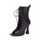 Peep Toe Lace Up Ankle Highs Jazz Dance Party Chunky Heels Boots Sandals - Black