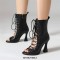 Peep Toe Lace Up Ankle Highs Jazz Dance Party Chunky Heels Boots Sandals - Black