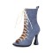 Peep Toe Lace Up Ankle Highs Jazz Dance Party Chunky Heels Boots Sandals - Blue