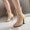 Peep Toe Lace Up Ankle Highs Jazz Dance Party Chunky Heels Boots Sandals - Yellow