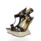 Peep Toe Ankle Buckle T Straps Heelles Metallic Platforms Sandals - Black Patent